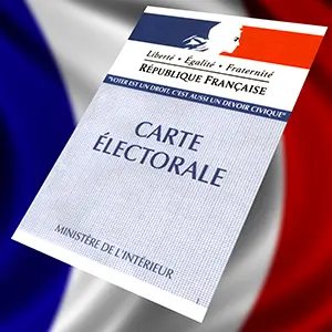 Carte électorale de la République française devant un drapeau tricolore