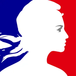 Marianne de profil sur fond bleu, blanc et rouge