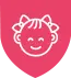 Pictogramme d'un visage d'enfant sur un blason rose