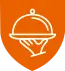 Pictogramme d'un plat sous cloche sur un blason orange