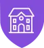 Pictogramme d'un bâtiment sur un blason violet